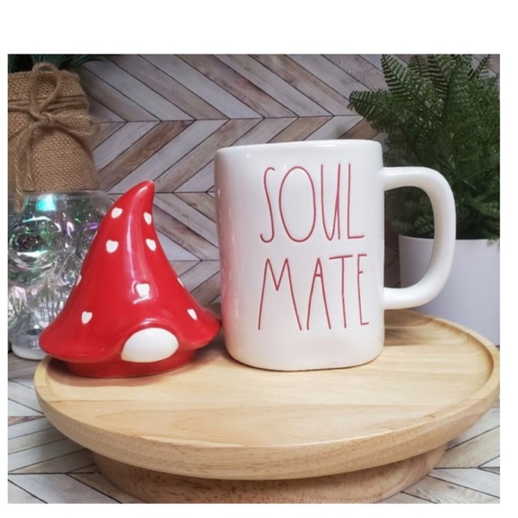 NEW Rae Dunn SOUL MATE Mug with Gnome Topper Ceramic Valentine’s Day - Picture 2 of 5